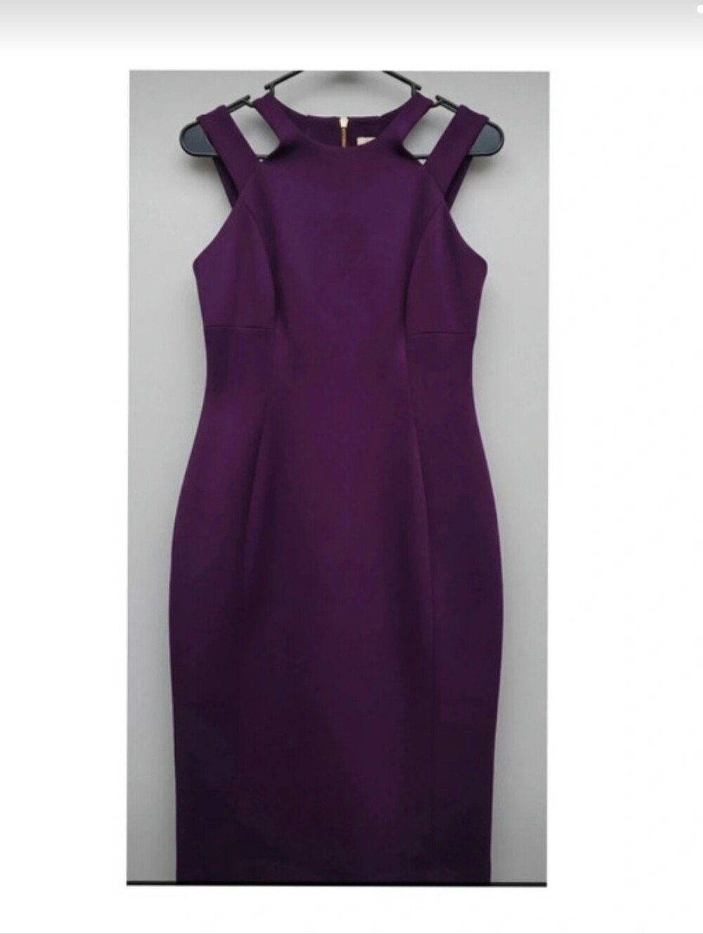 Calvin Klein Purple Scuba Cutout Neck Sheath Dress Size 2